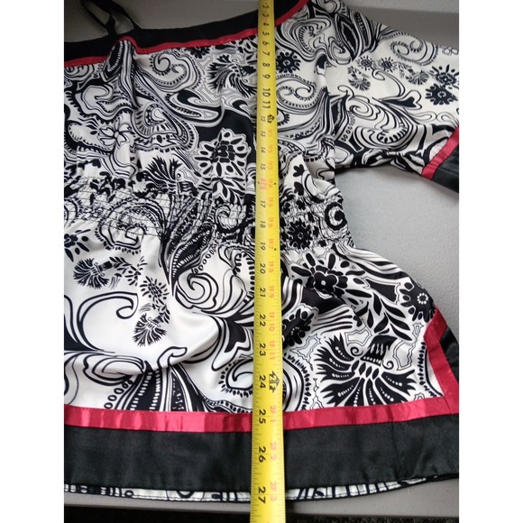 IZ Beyer One Shoulder Top Blouse Womens Medium Satin Black White Red Floral Chic - Picture 7 of 10